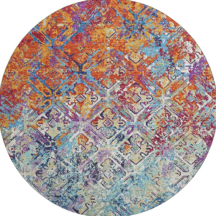 8' Diamond Washable Round Rug With UV Protection - Copper