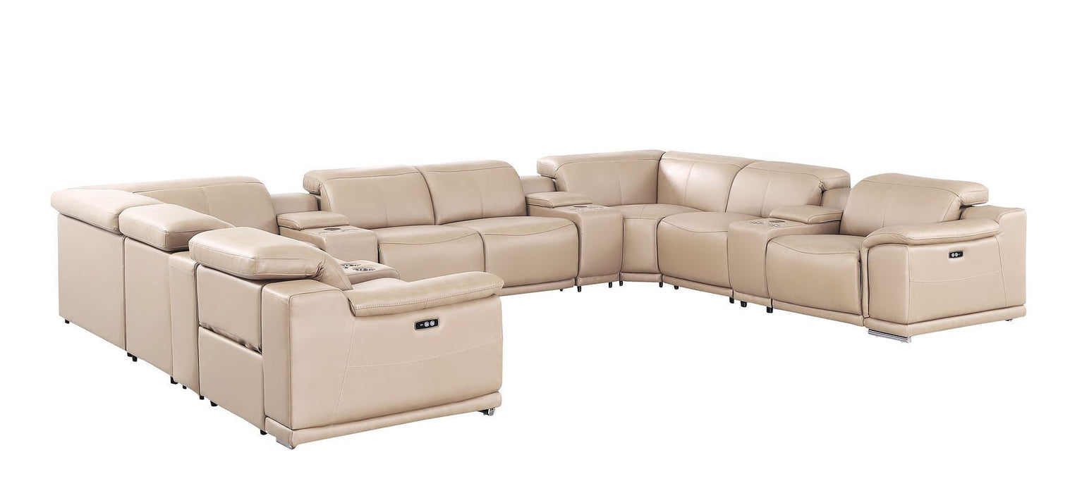Leather Modular U Shaped Twelve Piece Corner Sectional With Console - Beige