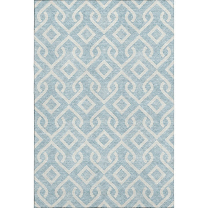 10' X 14' Geometric Washable Area Rug With UV Protection (652575) - Sky Blue / Ivory