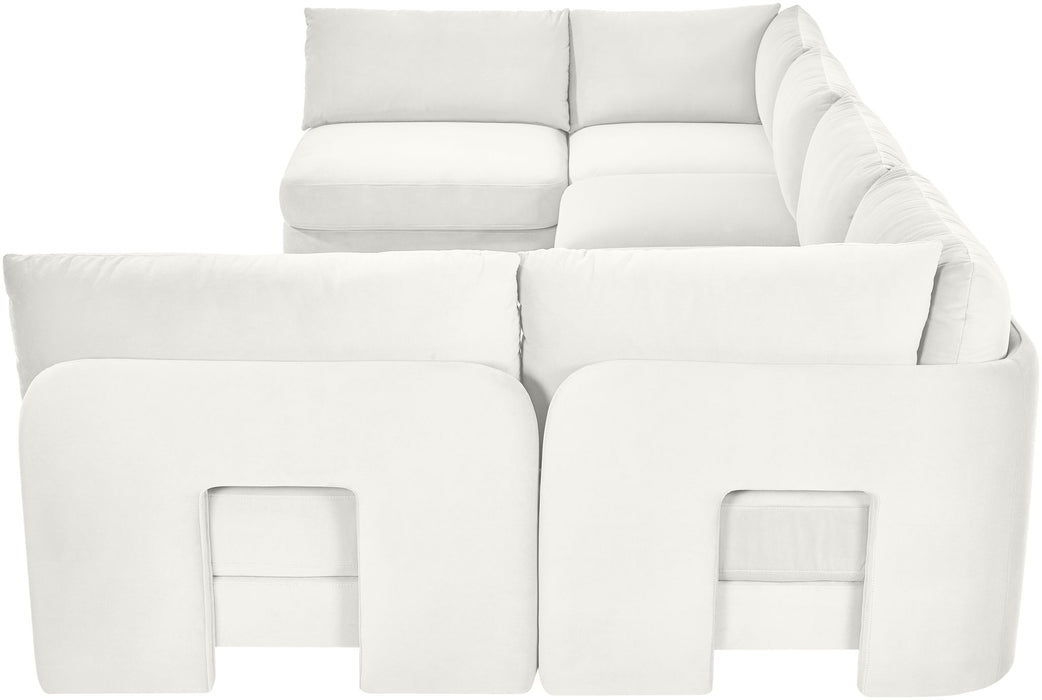 Meridian Furniture Hammond velvet upholstered 6-piece U-shaped armless sectional sofa in a modern stationary design.