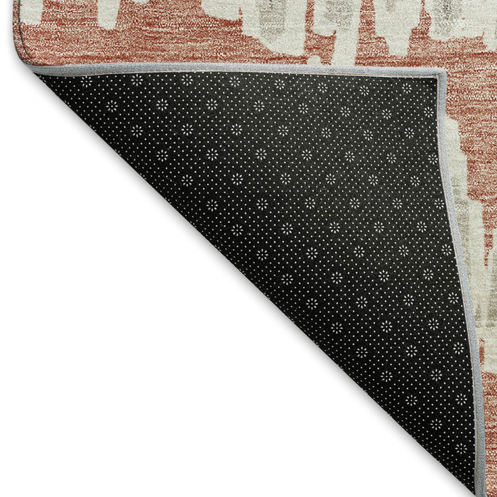 10' X 14' Striped Washable Area Rug With UV Protection (672008) - Salmon / Beige