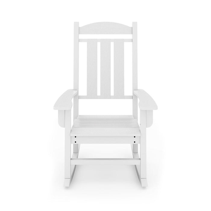 Giga traditional porch rocker chair made of durable HDPE poly lumber, perfect for porch, patio, or garden relaxation.