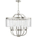 HomeRoots 25-inch metal chandelier with six lights, dimmable, featuring clear shades and a nickel finish.