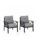 Set of two Giga all-weather armchairs with cushions, featuring a sculptural design in gray and khaki for outdoor seating.