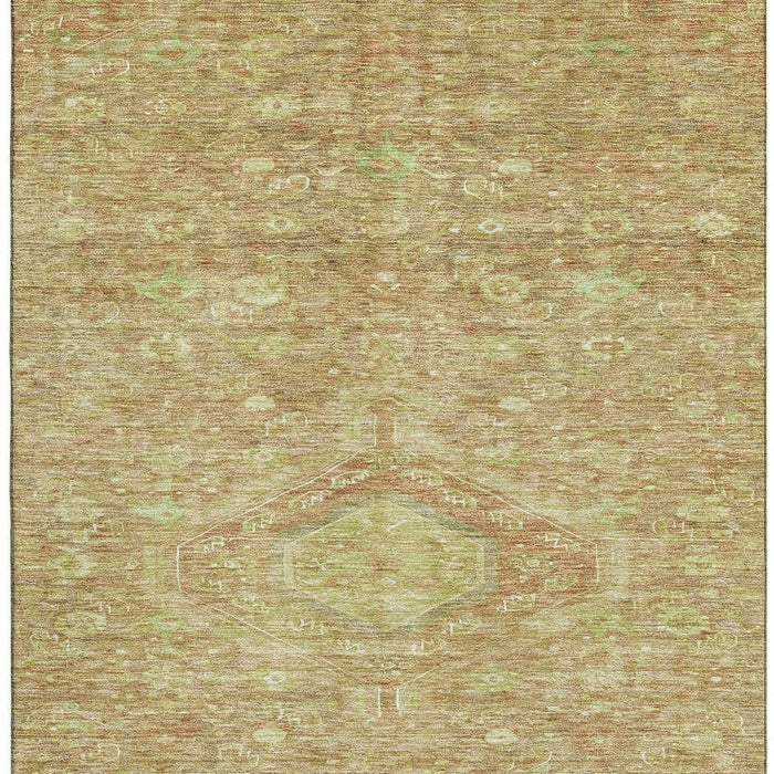 10' X 14' Floral Washable Area Rug With UV Protection (691812) - Terra Cotta / Artichoke Green