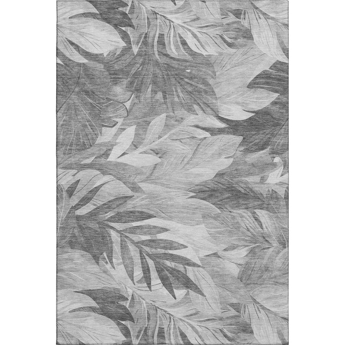 10' X 14' Floral Washable Area Rug With UV Protection (694026) - Gray / Silver / Charcoal