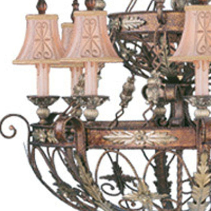Twelve Light Metal Dimmable Chandelier With Shades - Bronze / Cream