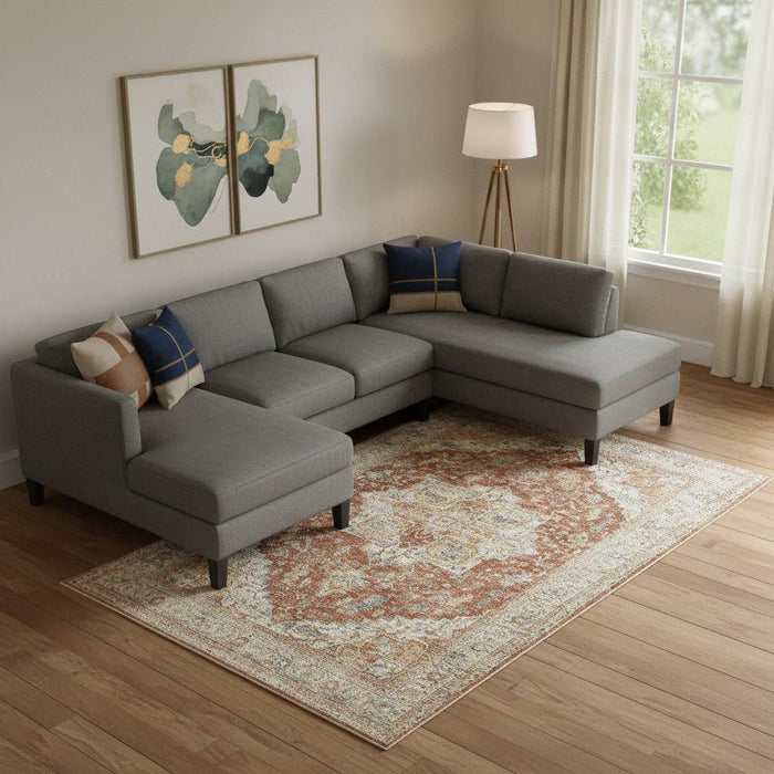 9' X 13' Oriental Distressed Area Rug (553091) - Ivory / Brown
