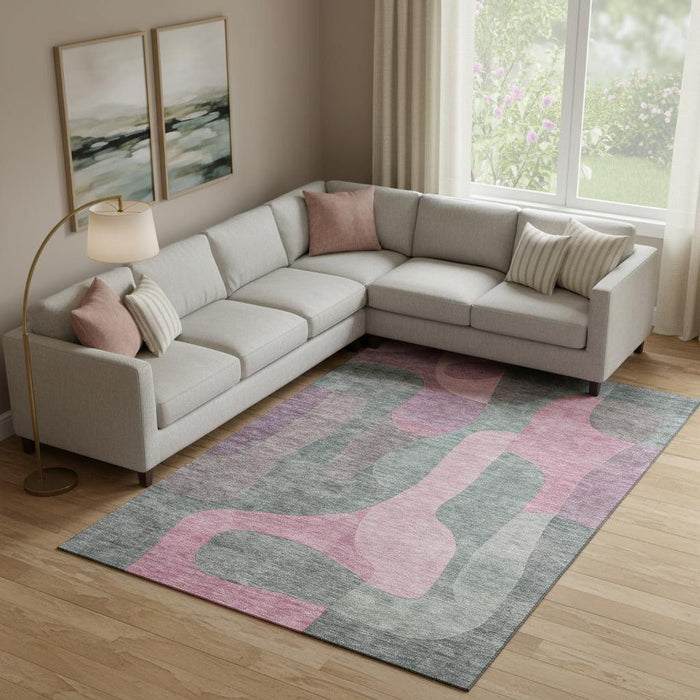 10' X 14' Abstract Washable Area Rug With UV Protection (706253) - Blush / Sage