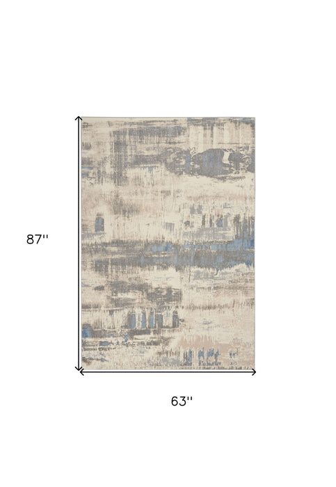 5' X 7' Abstract Distressed Area Rug (550341) - Ivory / Gray