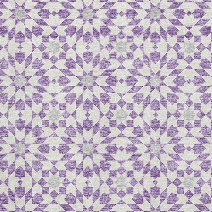 10' X 14' Geometric Washable Area Rug With UV Protection - Lavender And Ivory