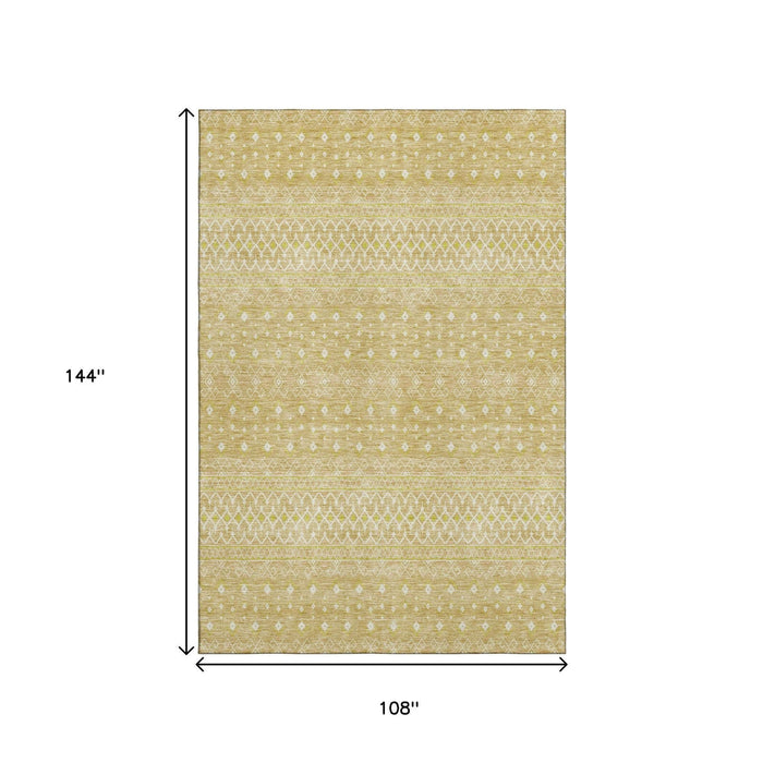 9' X 12' Tribal Washable Area Rug With UV Protection (657172) - Gold / Ivory