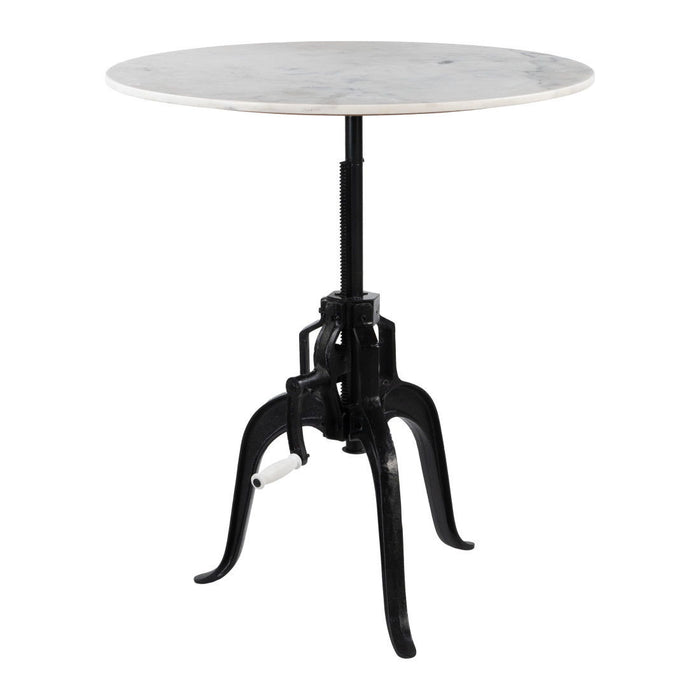 Adjustable Height Marble And Wood Pedestal Base Round Top Dining Table - White
