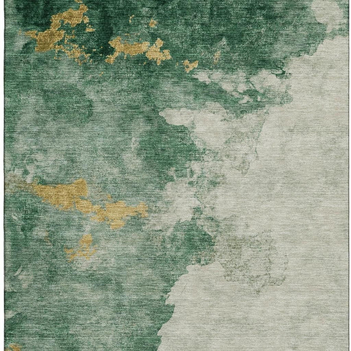 10' X 14' Abstract Washable Area Rug With UV Protection (718145) - Emerald / Gold