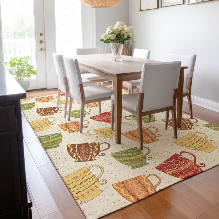 8' X 10' Geometric Washable Area Rug With UV Protection - Ivory