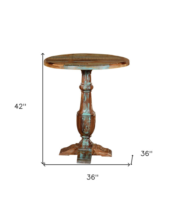 36" Rounded Solid Wood Pedestal Base Dining Table - Brown