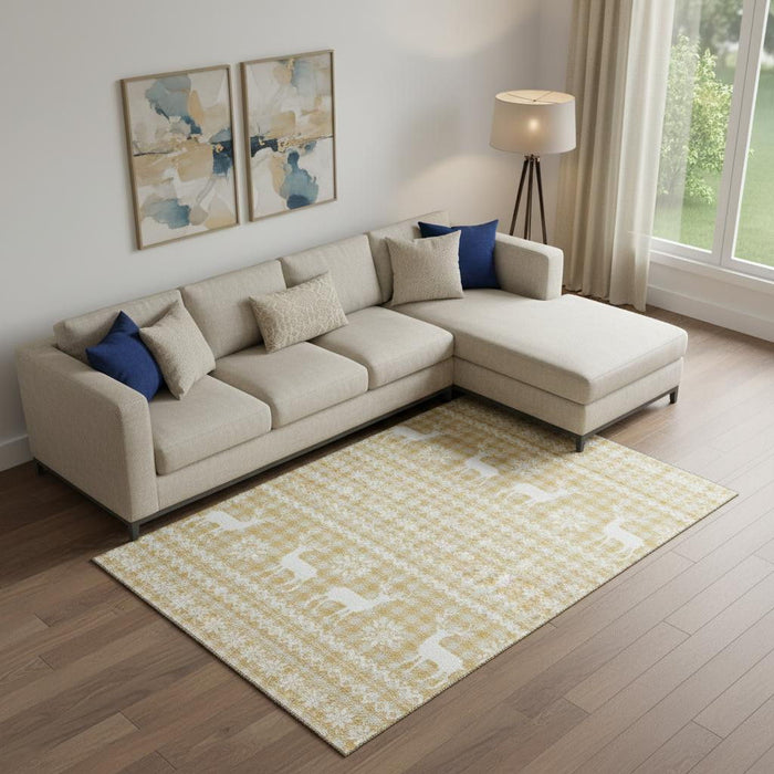10' X 14' Abstract Geometric Washable Area Rug With UV Protection (701978) - Gold / Gray / Ivory