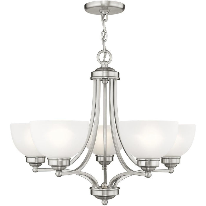 20'' Five-Light Dimmable Chandelier With Shades - Nickel