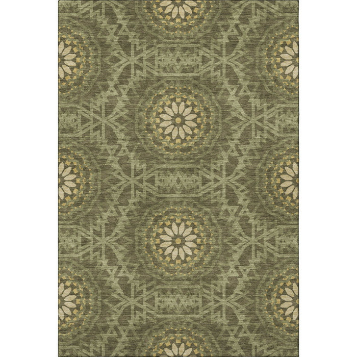 10' X 14' Geometric Washable Area Rug With UV Protection (652269) - Olive Green / Gold