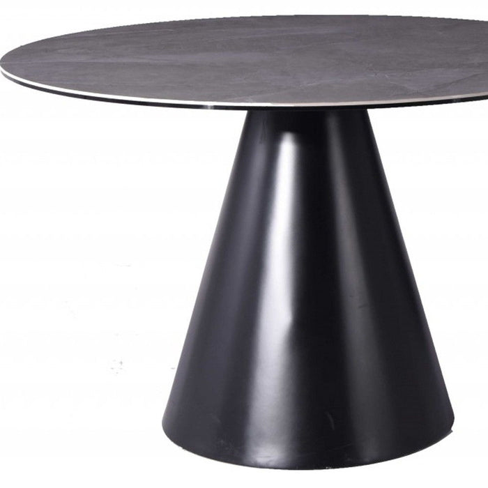 47" Rounded Stone And Iron Pedestal Base Dining Table - Gray