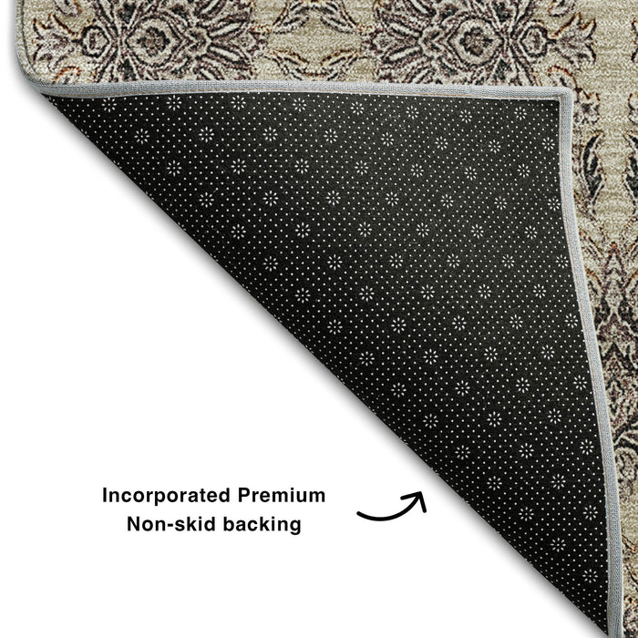 10' X 14' Floral Washable Area Rug With UV Protection (656831) - Ivory / Taupe