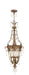 Gold metal chandelier with four clear shades and dimmable lights, showcasing elegant lighting design by HomeRoots.