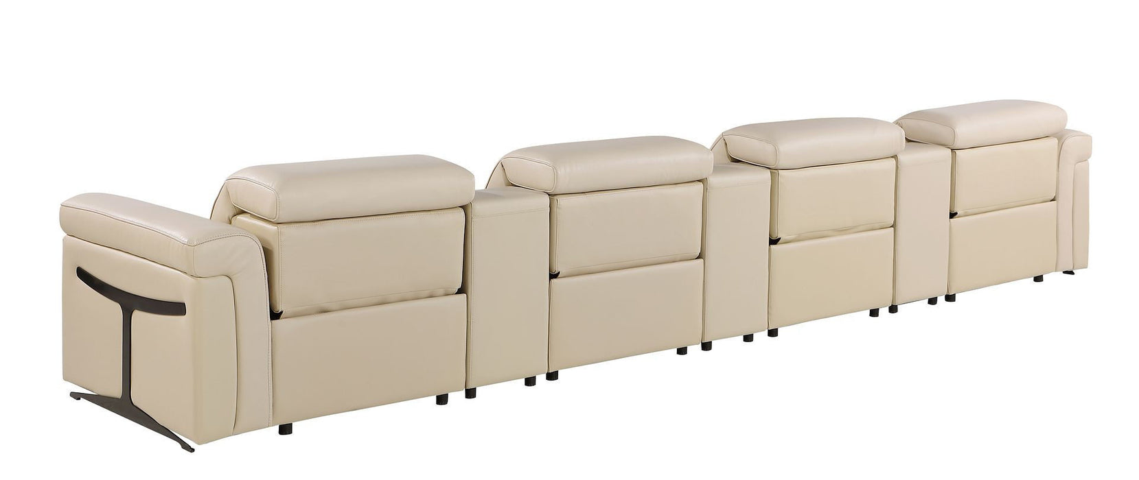 Top Grain Leather Reclining Metal USB Sofa (720372) - Beige