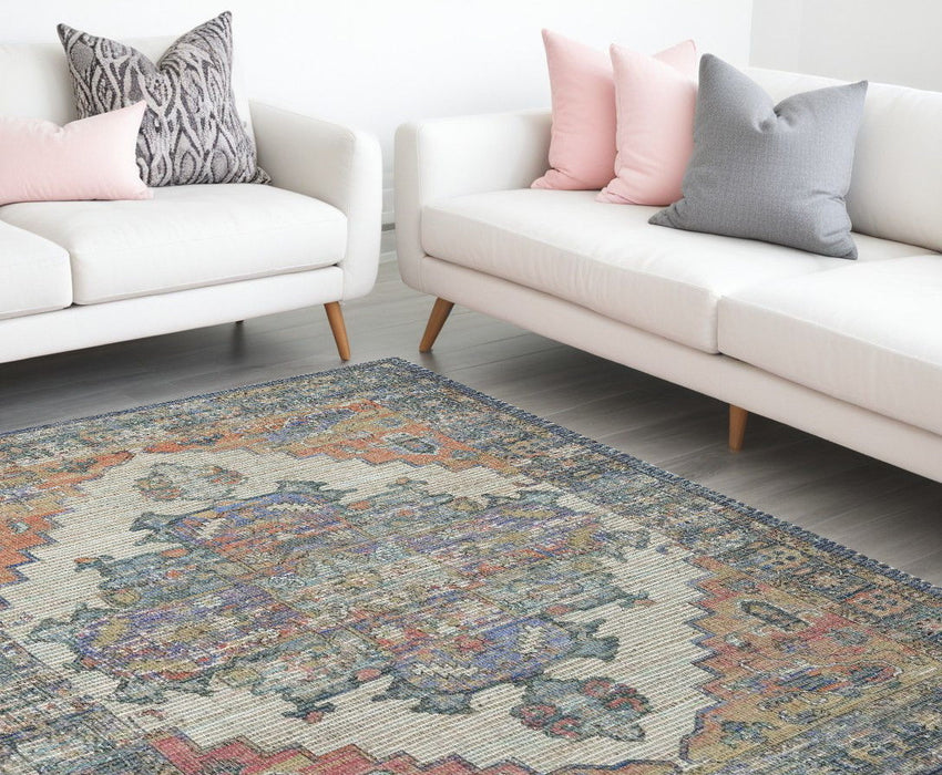 8' x 10' Hand Woven Diamond Medallion Indoor Area Rug - Blue Orange