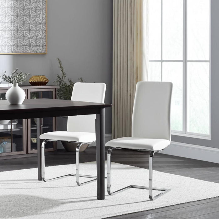 Upholstered Leather Dining Room Side Chairs (Set of 2) - White