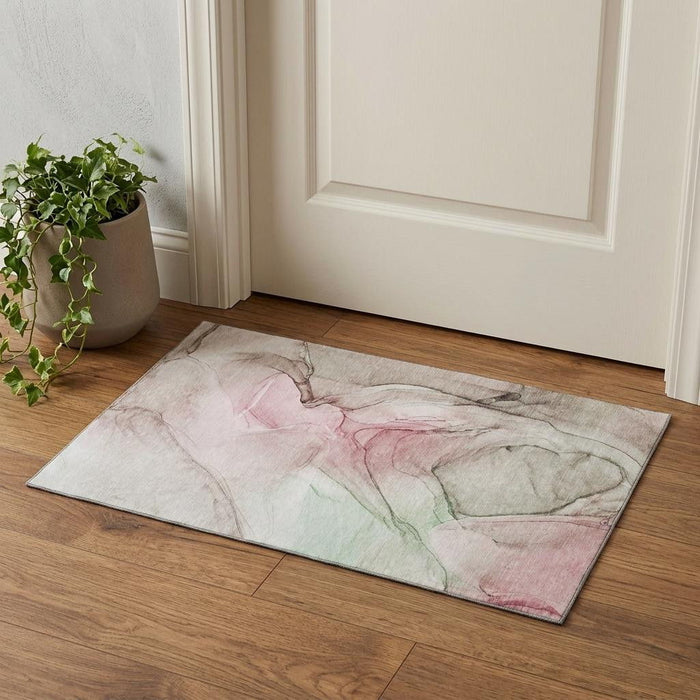 3' X 5' Abstract Washable Area Rug With UV Protection (646615) - Blush / Ivory