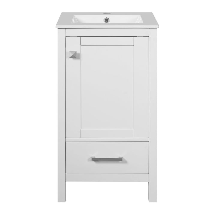 Giga bathroom vanity with ceramic sink, soft-close drawers, door organizer, divider drawer, and adjustable foot pads.
