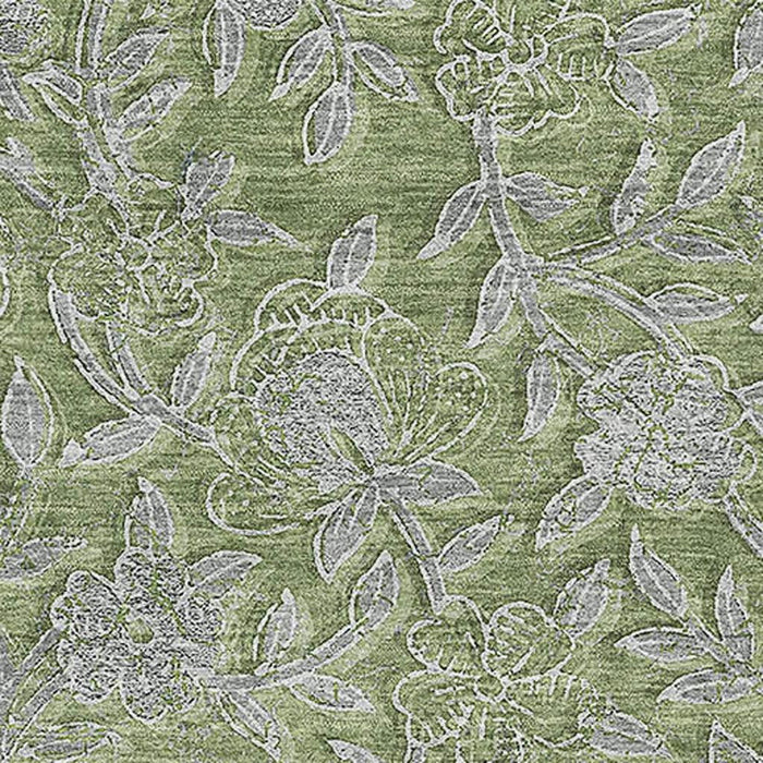 10' X 14' Floral Washable Area Rug With UV Protection - Olive Green And Gray