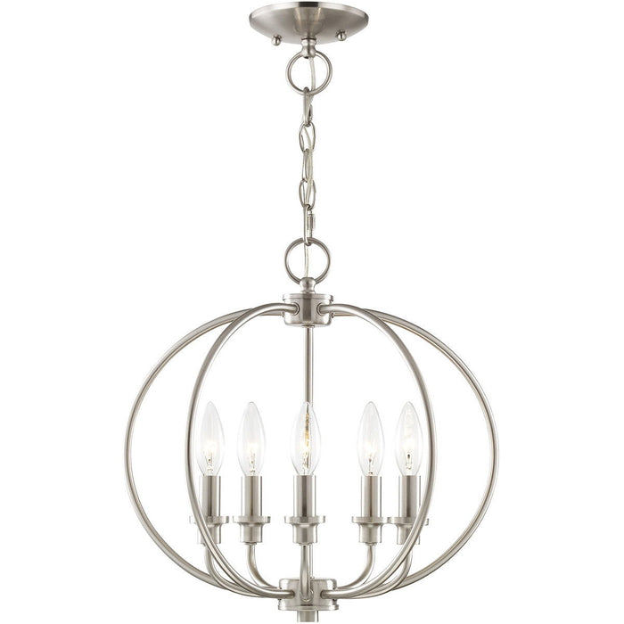 15" Five Light Dimmable Chandelier With Shades - Nickel