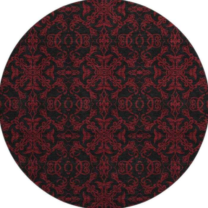 8' Medallion Washable Round Rug With UV Protection - Red And Black