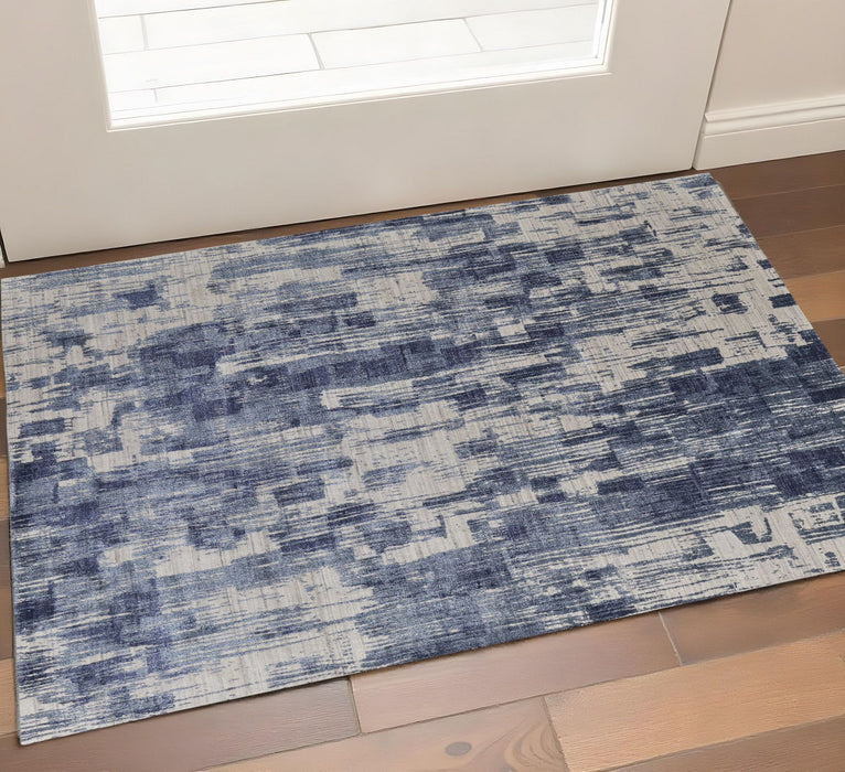 3' X 5' Abstract Hand Woven Distressed Area Rug - Blue And Ivory