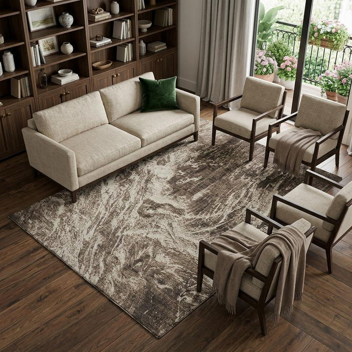 10' X 14' Abstract Washable Area Rug With UV Protection (676776) - Brown / Beige