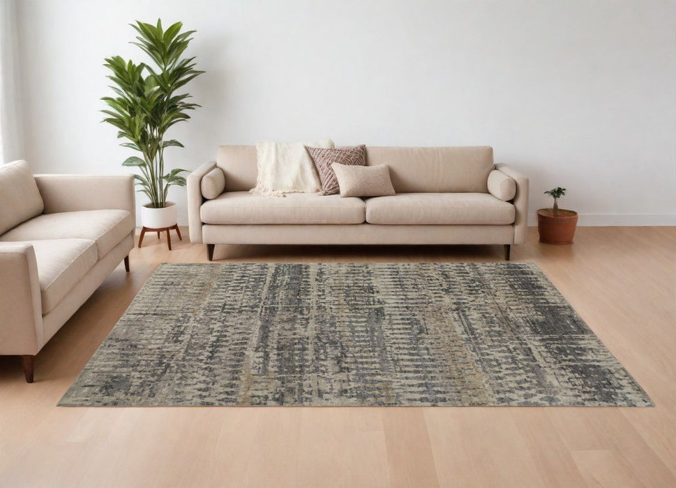6' x 9' Wool Abstract Hand Knotted Area Rug - Gray Taupe And Ivory