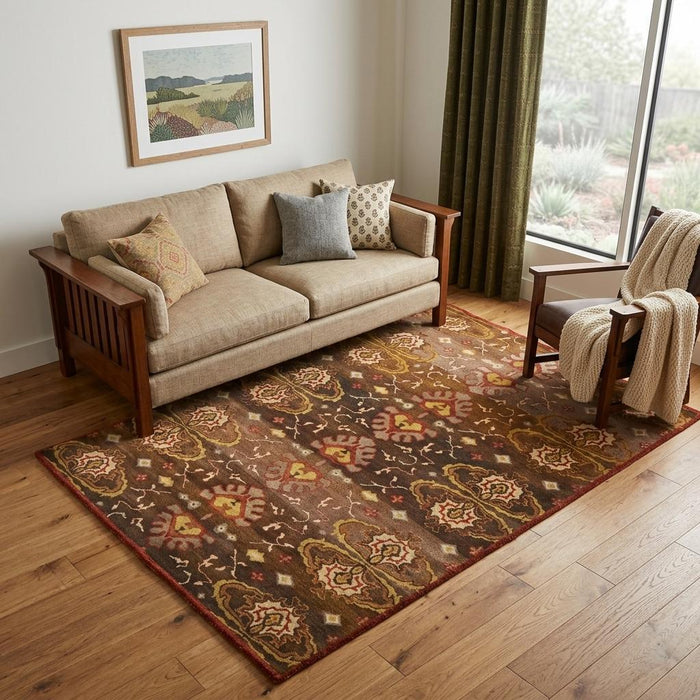 5' X 8' Wool Hand Knotted Area Rug (744159) - Brown / Red / Tan