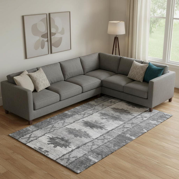 10' X 14' Tribal Washable Area Rug With UV Protection (709042) - Gray / Charcoal / Ivory