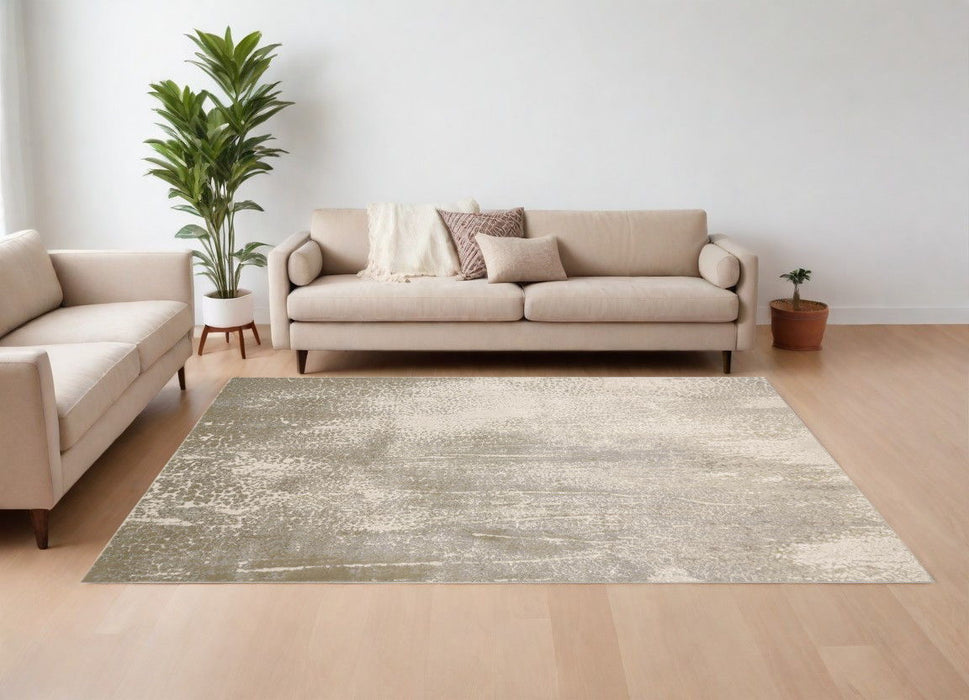 8' x 10' Abstract Power Loom Polyester Area Rug - Gray And Ivory