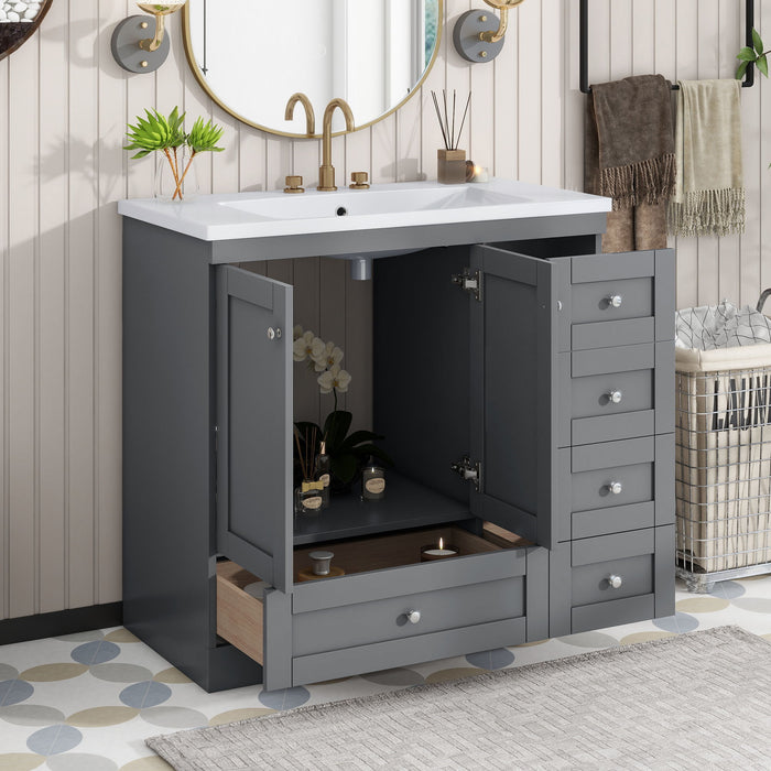 Giga shaker free-standing bathroom vanity cabinet with sink, soft-close drawers, and doors, modern bathroom storage unit.