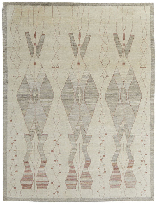 8' x 12' Wool Geometric Hand Knotted Area Rug - Gray And Red
