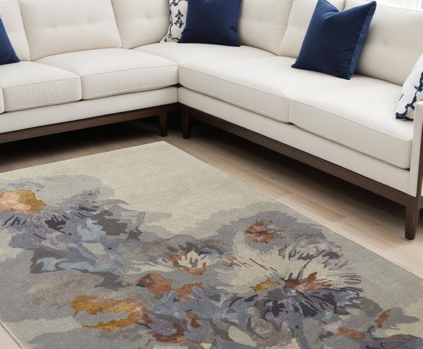 10' x 14' Wool Floral Hand Tufted Area Rug - Blue And Gray