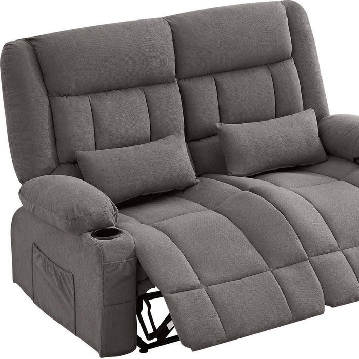 Microfiber Manual Reclining Loveseat With Storage Toss Pillows - Gray
