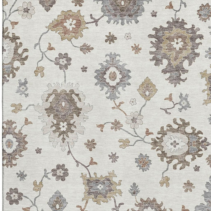 8' X 10' Floral Medallion Washable Area Rug With UV Protection - Ivory