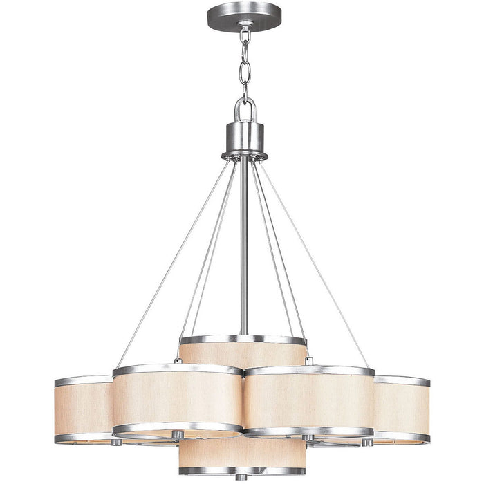 Seven Light Metal Dimmable Chandelier With Shades - Nickel
