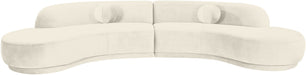 Meridian Furniture Avra velvet upholstered sectional sofa in a 146-inch stationary performance fabric design.
