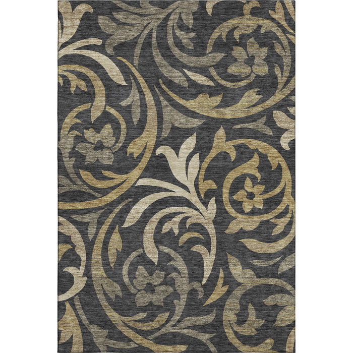 10' X 14' Floral Washable Area Rug With UV Protection - Black