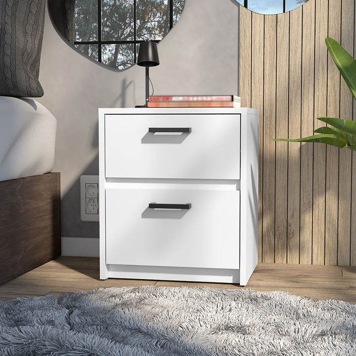 15.8" x 12.7" x 18.6" Two Drawer Faux Wood Nightstand - White