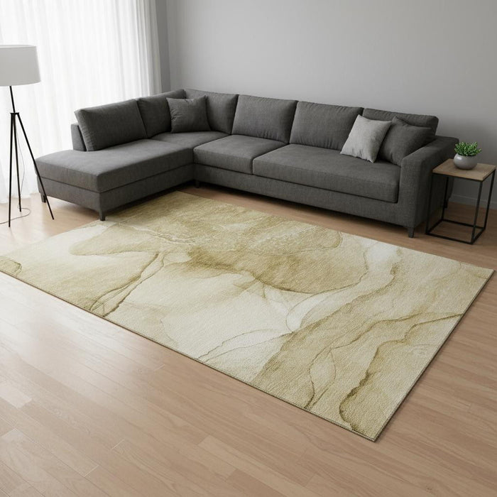 9' X 12' Abstract Washable Area Rug With UV Protection (646851) - Beige / Ivory